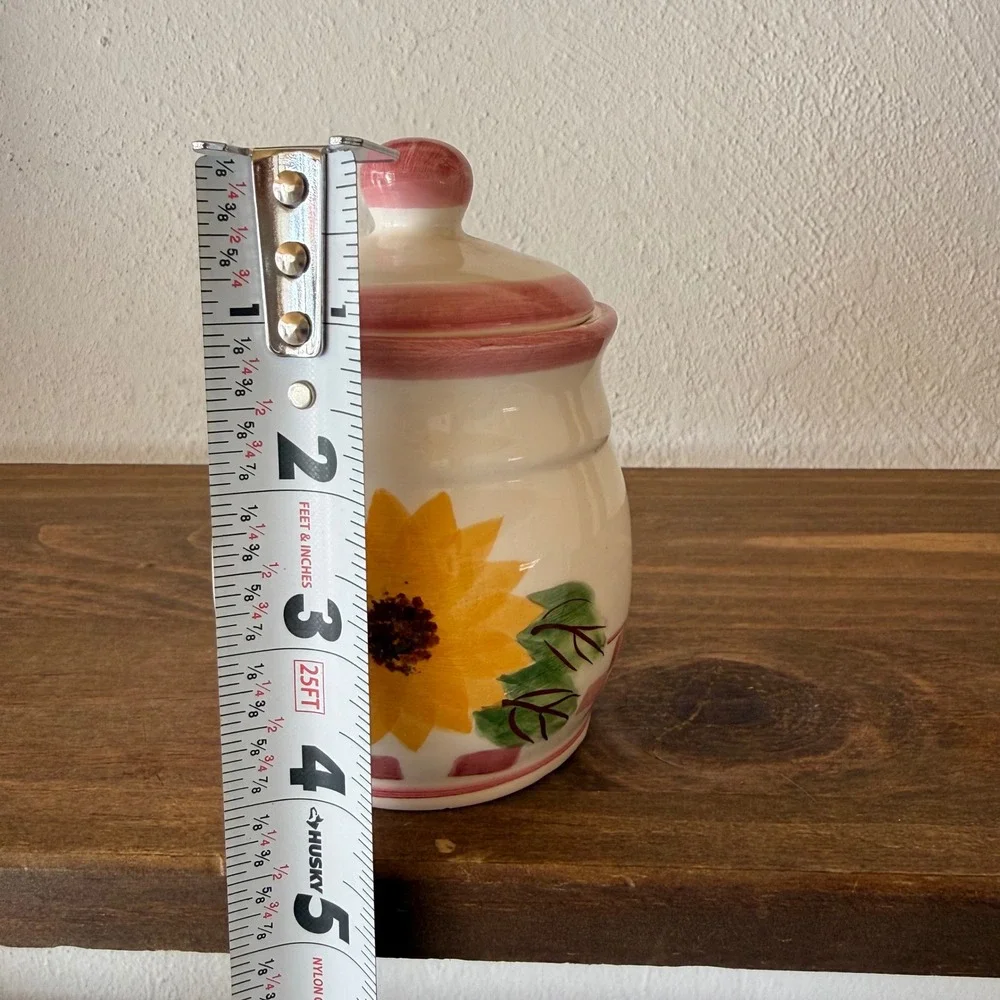 Vintage Style Sunflower Ceramic Mini Canister Pink Floral Spice Jar Grandmacore